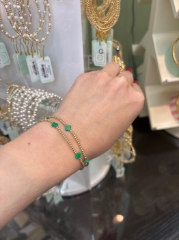 Signature Cross Small Gold Pattern 2mm Bead Bracelet- Emerald