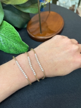 Gold Bliss 2mm Bead Bracelet - Pearl