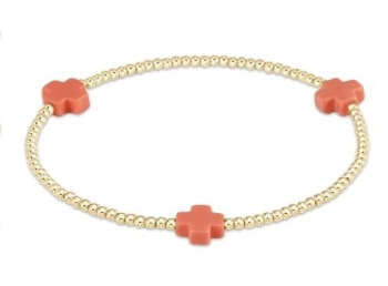 Signature Cross Gold Pattern 2mm Bead Bracelet - Coral