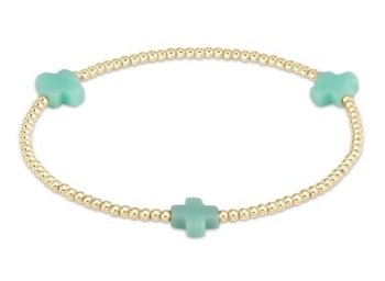 Signature Cross Gold Pattern 2mm Bead Bracelet - Mint
