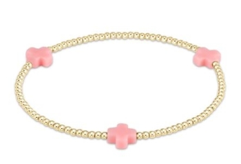 Signature Cross Gold Pattern 2mm Bead Bracelet - Pink
