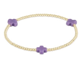 Signature Cross Gold Pattern 2mm Bead Bracelet - Purple