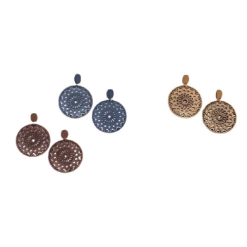 Wood Filigree Earrings, 3 Asst.