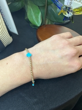 Signature Cross Gold Pattern 3mm Bead Bracelet- Turquoise