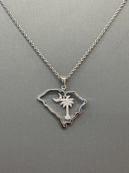 Sterling Silver South Carolina Palmetto Tree and Moon Necklace