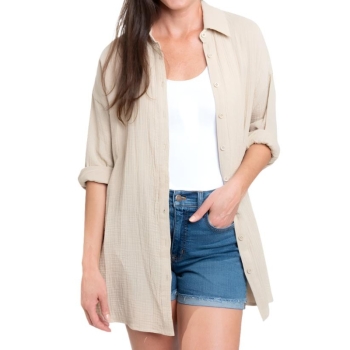 Aaliyah Long Sleeve Gauze Button Up Tan