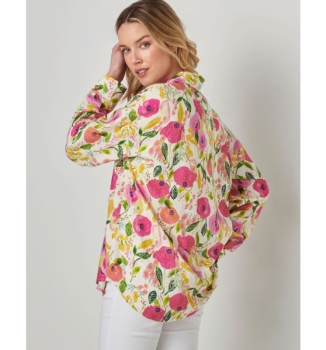 Relaxed Linen Blend Printed Shirt, Peony's