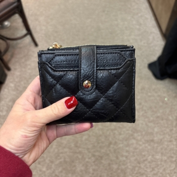 Melody Vegan Quilted Wallet- Black