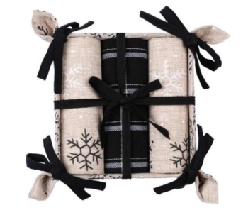 4 piece Neutral Snowflake Tea Towel & Basket Set