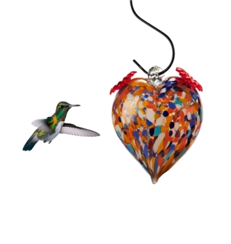 Glass Heart Hummingbird Feeder, Orange