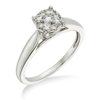 10KT .10CT TW White Gold Diamond Cluster Solitaire Ring