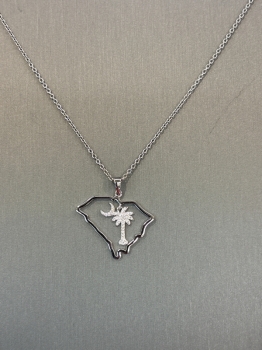 Sterling Silver South Carolina Palmetto Tree and Moon Necklace