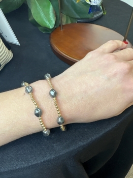 Admire Gold 3mm Bead Bracelet - Pearl - Dark Grey