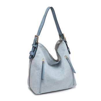 Alexa Canvas Hobo Tote- Grey-Blue