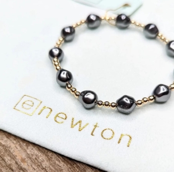 Admire Gold 3mm Bead Bracelet - Pearl - Dark Grey