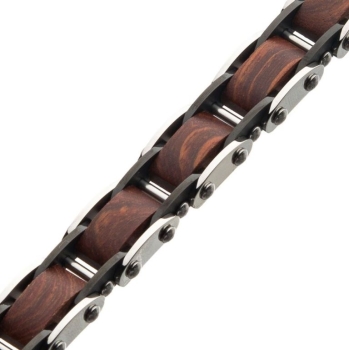 Stainless Steel with Red Sandalwood Link Bracelet