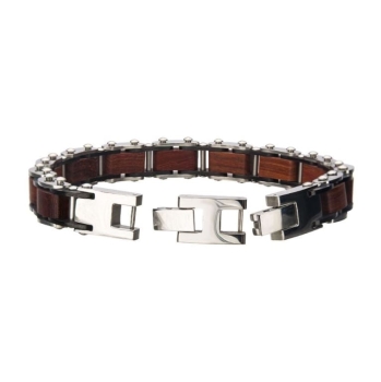 Stainless Steel with Red Sandalwood Link Bracelet