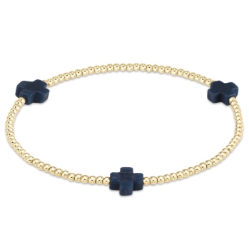 Signature Cross Gold 2mm Bead Bracelet- Navy