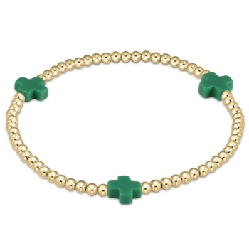 Signature Cross Gold Pattern 3mm Bead Bracelet- Emerald
