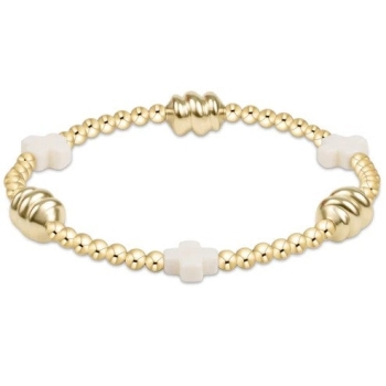 Signature Cross Admire Gold Pattern 3mm Bead Bracelet - Off-White