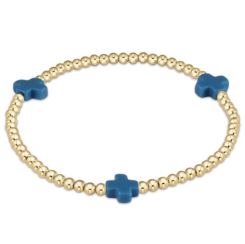 Signature Cross Gold Pattern 3mm Bead Bracelet - Cobalt