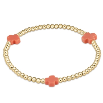 Signature Cross Gold Pattern 3mm Bead Bracelet - Coral