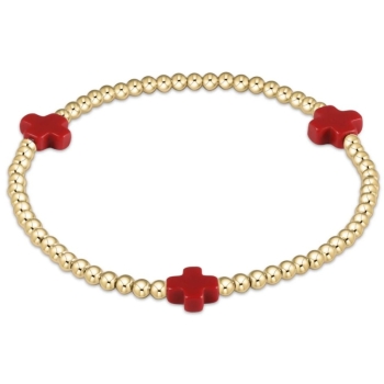 Signature Cross Gold Pattern 3mm Bead Bracelet - Red