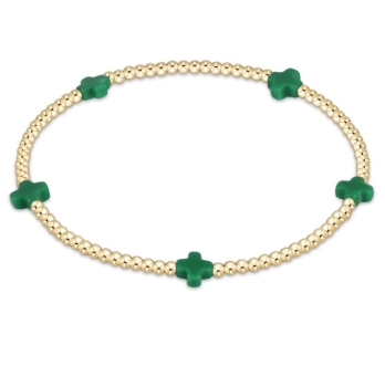 Signature Cross Small Gold Pattern 2mm Bead Bracelet- Emerald