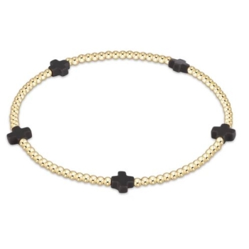 Small Signature Cross Gold 2mm Bracelet- Charcoal
