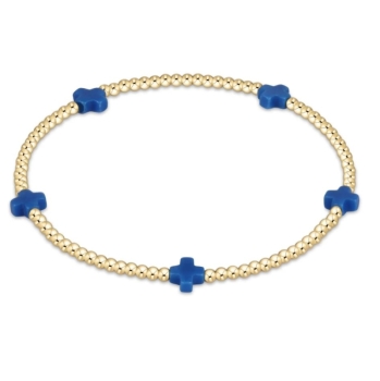 Signature Cross Small Gold 2mm Bead Bracelet- Colbalt