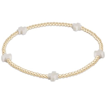 Signature Cross Small Gold Pattern 2mm Bead Bracelet- Off-White