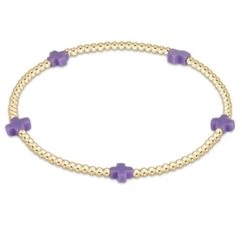 Signature Cross Small Gold 2mm Bead Bracelet- purple