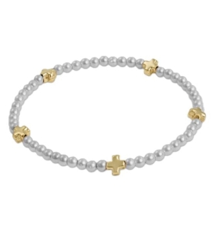 Small Signature Cross Pearl 3mm Bead Bracelet - Gold