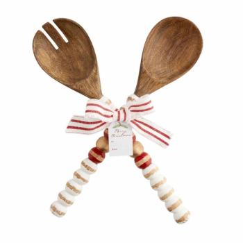 Beaded Wood Salad Server Set