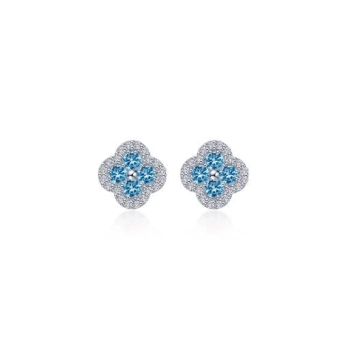 Blue Topaz 0.8 CTW Halo Stud Earrings
