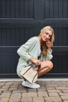 Brynne Satchel Bag- Natural/Black