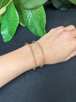 Signature Cross Small Gold Pattern 2mm Bead Bracelet- Coral