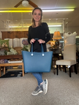 Carrie All Textured Tote- Dark Blue