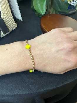 Signature Cross Gold Pattern 3mm Bead Bracelet- Canary