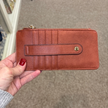 Saige Vegan Leather Slim Card Wallet- Rust