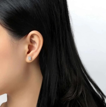 Baguette Halo Stud Earrings