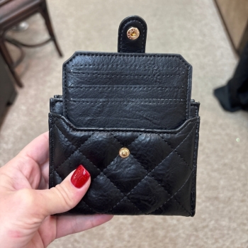 Melody Vegan Quilted Wallet- Black