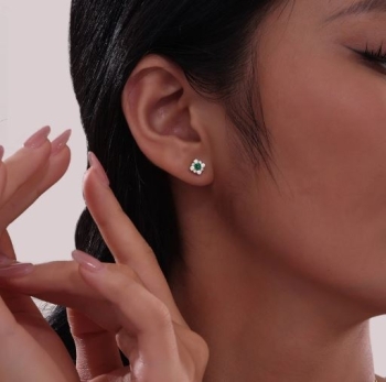 Emerald 0.54 CTW Halo Stud Earrings