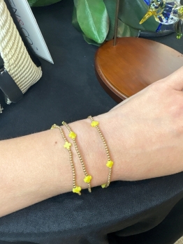 Signature Cross Small Gold Pattern 2mm Bead Bracelet- Canary