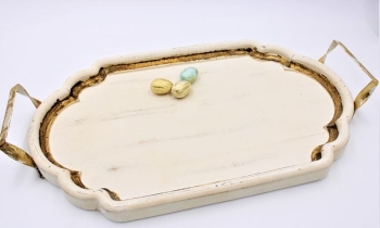Wood Tray White with Antiqued Gold Trim