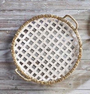 White Woven Wood Tray, 2 Asst
