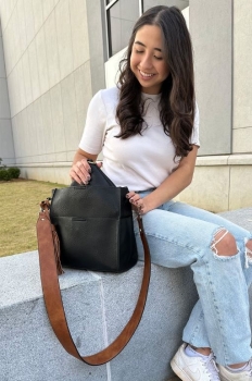 Lyla Vegan Bucket Bag- Navy