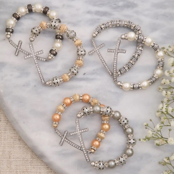 Pearl & Stone Cross Bracelet