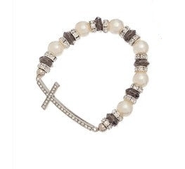 Pearl & Stone Cross Bracelet