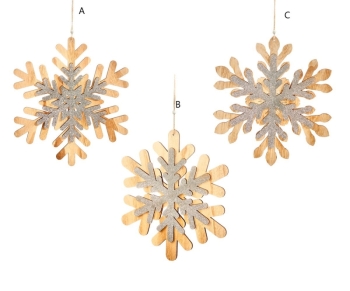 Plywood Snowflake Ornaments, 3 Asst